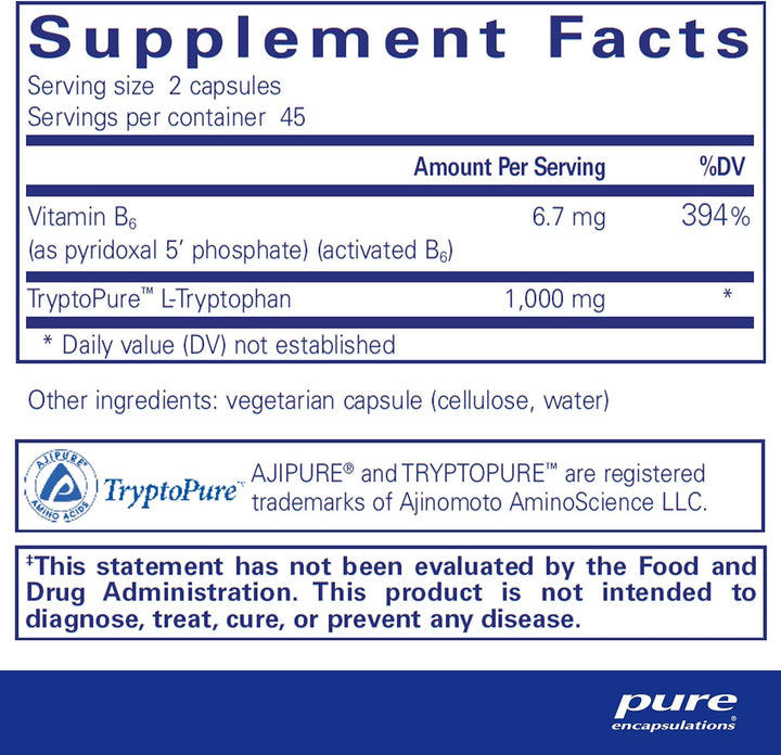 Pure Encapsulations L-Tryptophan Supports Relaxation and Mood Balance 90 Caps