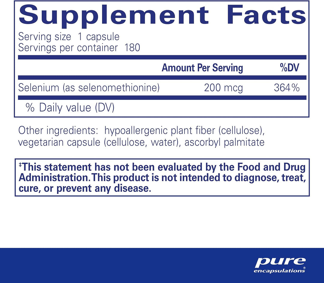 Pure Encapsulations Selenium Selenomethionine Immune Cellular Health 180 Caps