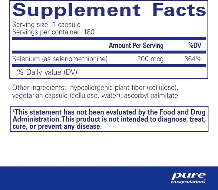 Pure Encapsulations Selenium Selenomethionine Immune Cellular Health 180 Caps