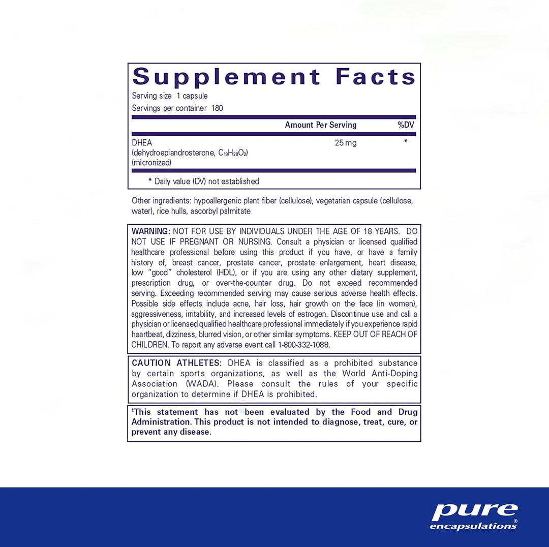 Pure Encapsulations DHEA 25 mg Supplement Supports Hormone Balance 180 Caps