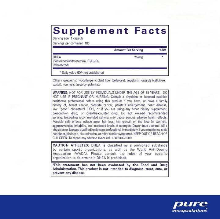 Pure Encapsulations DHEA 25 mg Supplement Supports Hormone Balance 180 Caps