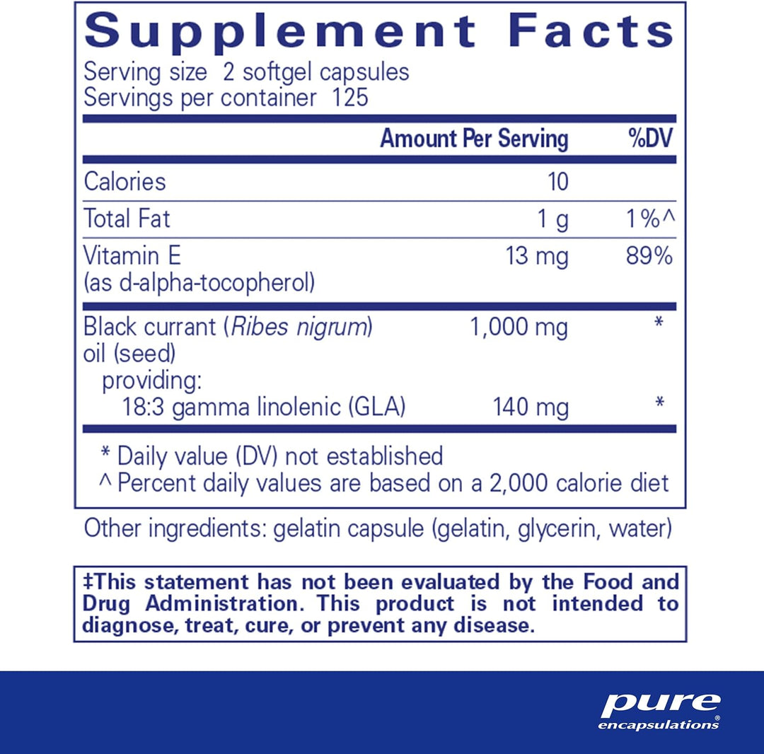 Pure Encapsulations Black Currant Seed Oil Immune Support Vegan 250 Softgels