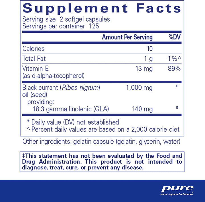 Pure Encapsulations Black Currant Seed Oil Immune Support Vegan 250 Softgels