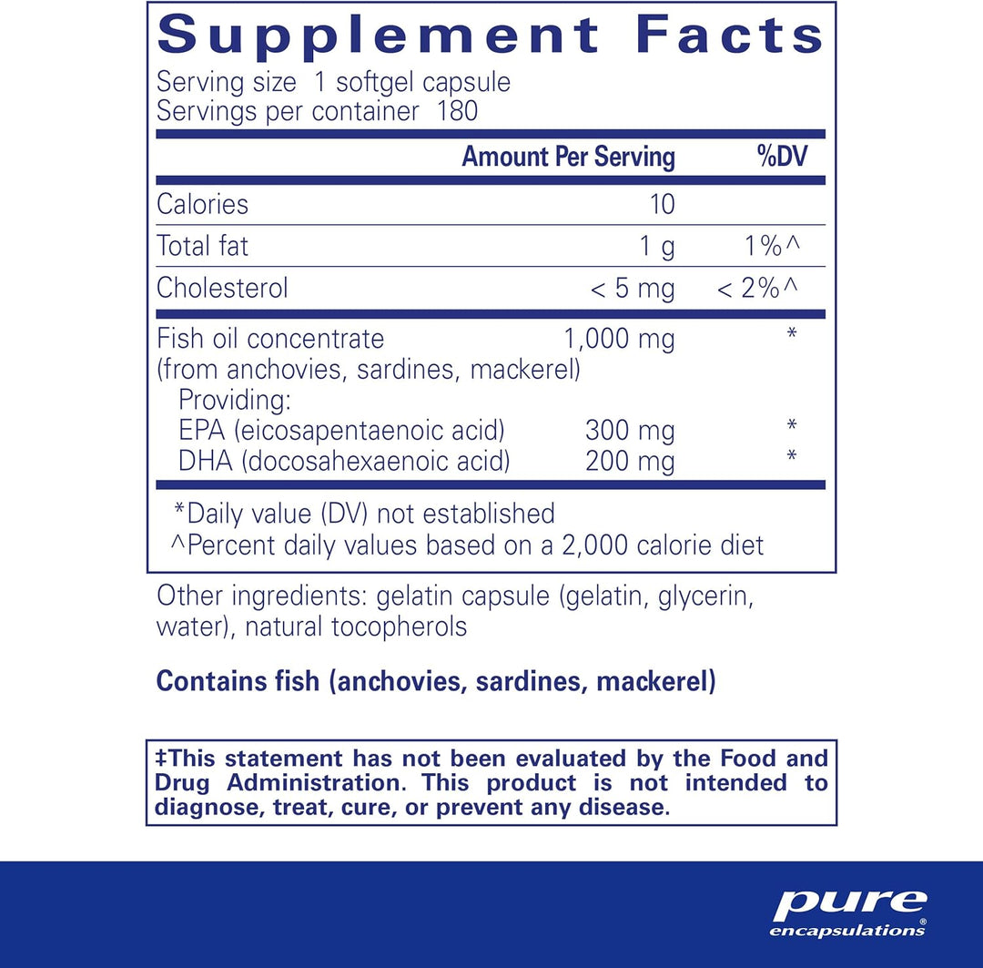 Pure Encapsulations EPA DHA Essentials Omega 3 for Heart Brain Wellness 180 Caps