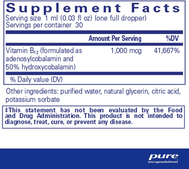 Pure Encapsulations Adenosyl Hydroxy B12 Liquid Supports Brain Function 30 mL