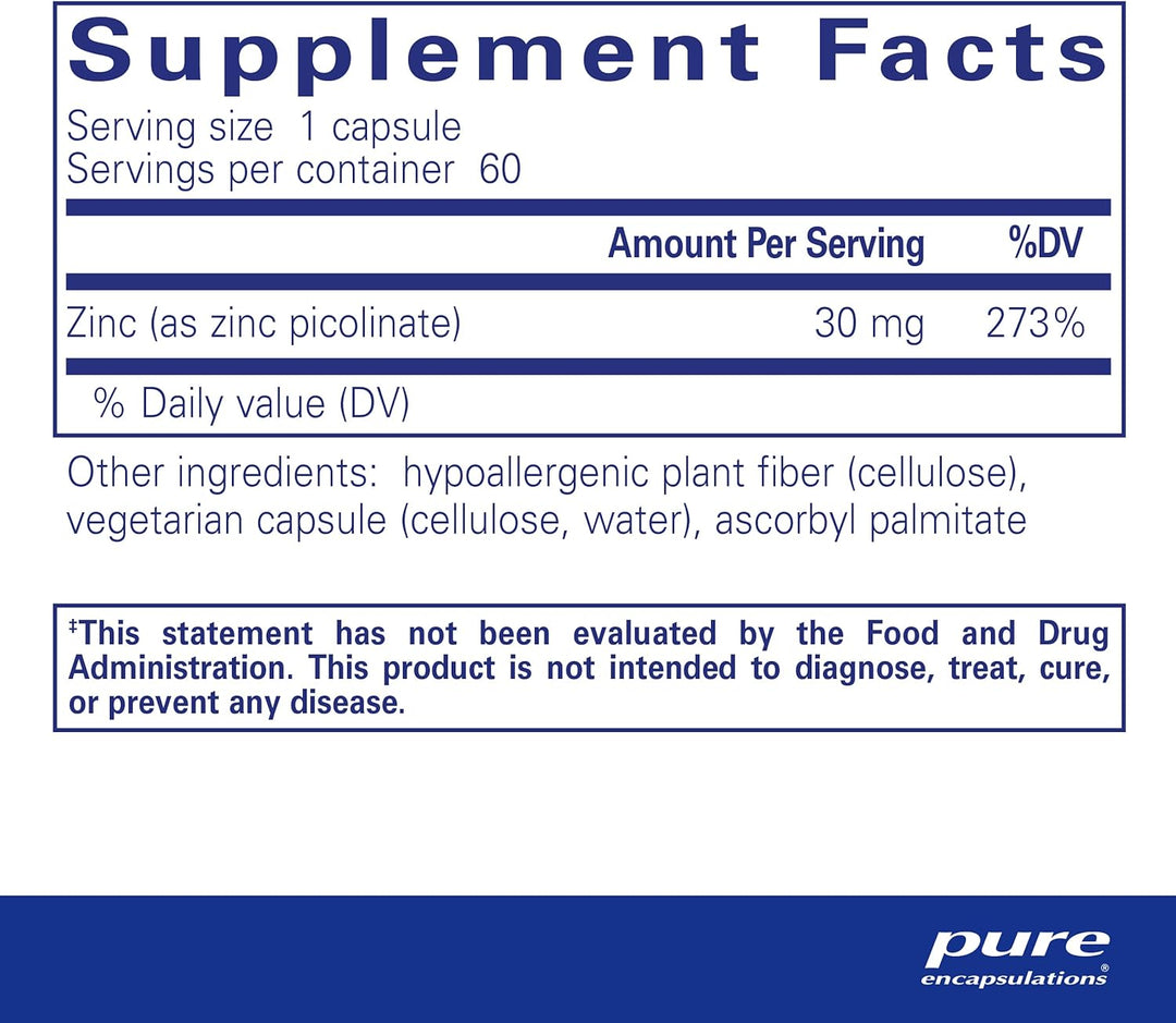 Pure Encapsulations Zinc 30 mg Supports Immune Health Picolinate 60 Capsules