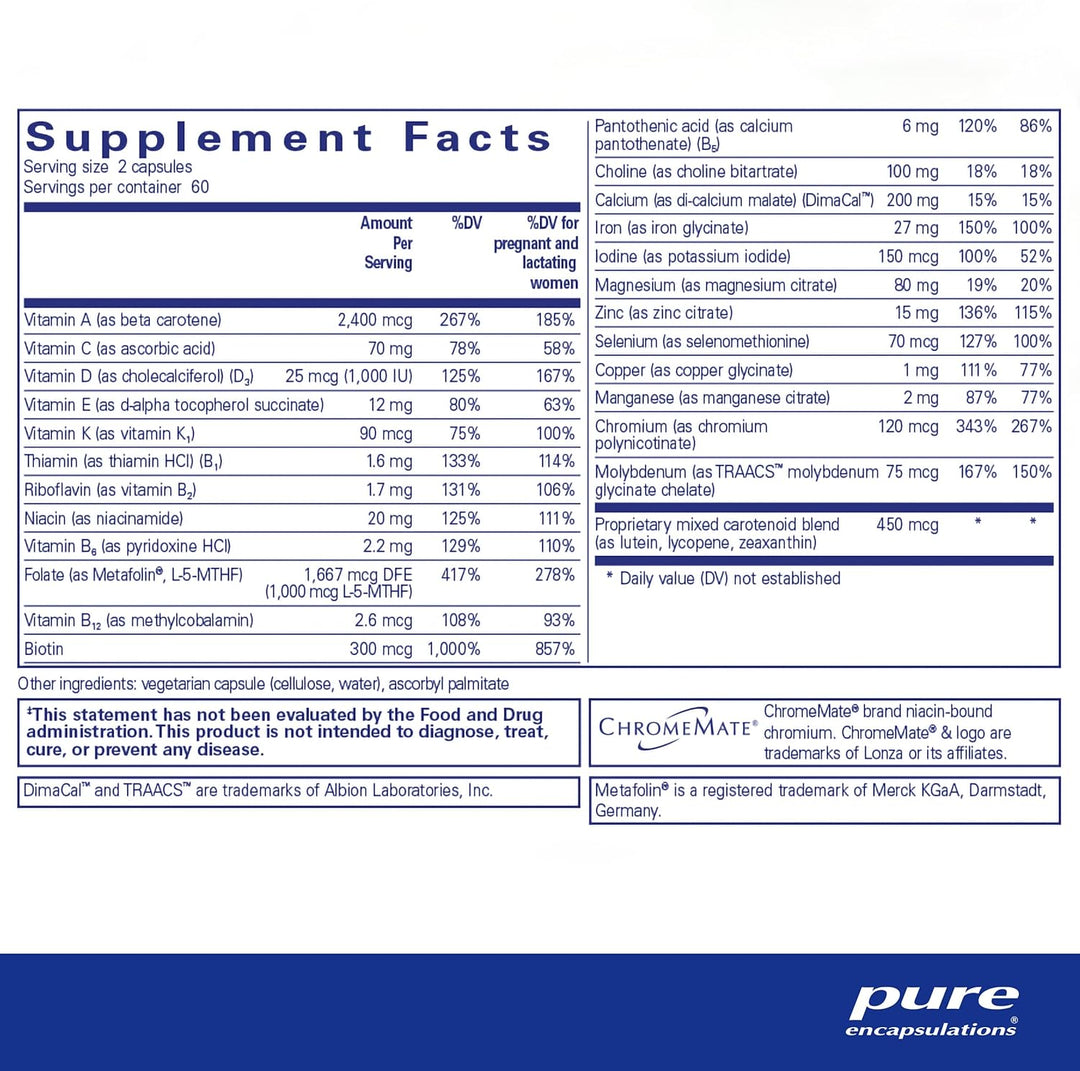 Pure Encapsulations PreNatal Nutrients Supports Pregnancy Wellness 120 Capsules