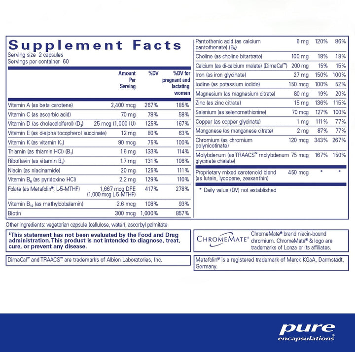 Pure Encapsulations PreNatal Nutrients Supports Pregnancy Wellness 120 Capsules