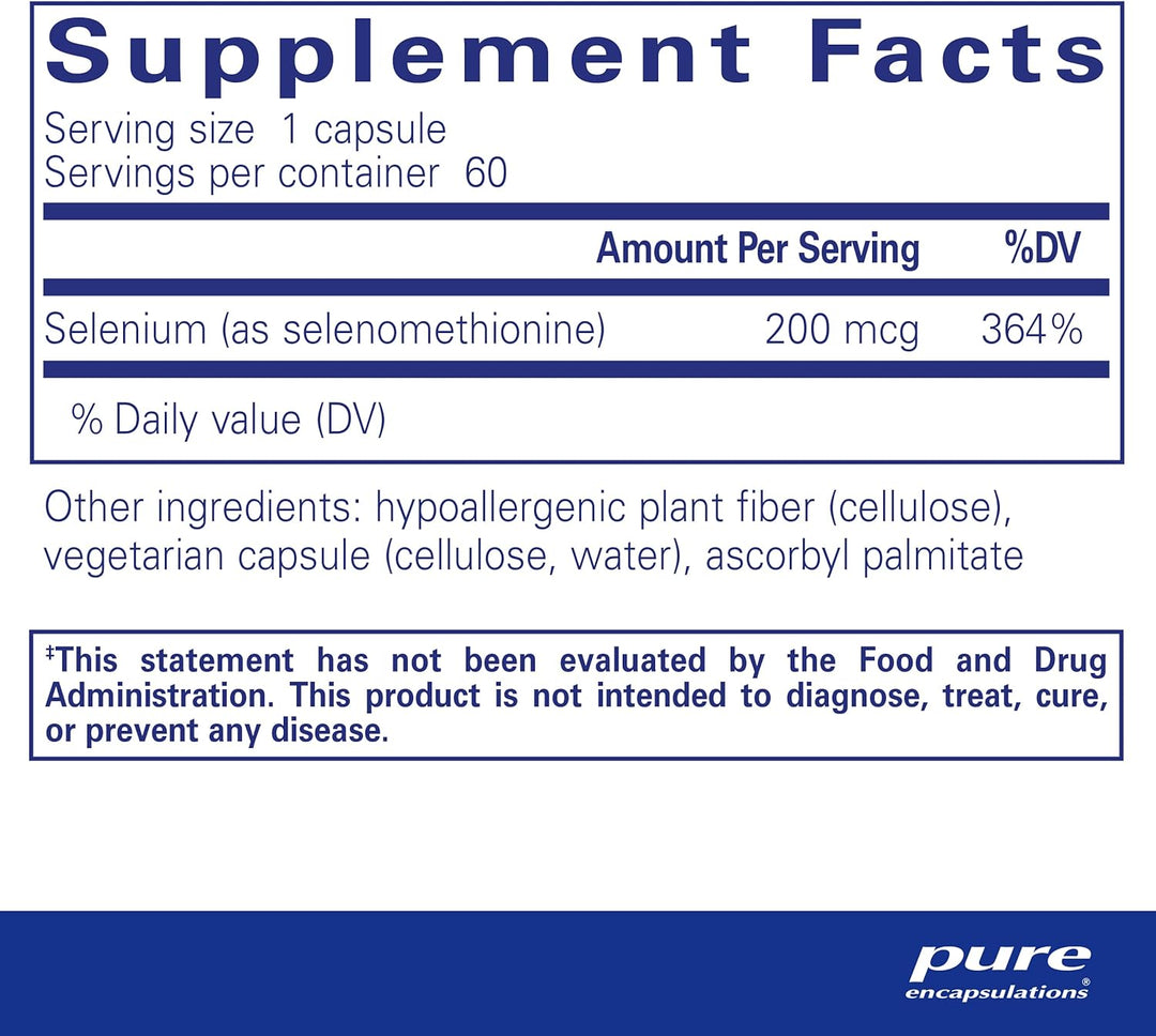 Pure Encapsulations Selenium Selenomethionine Immune Cellular Health 60 Capsules