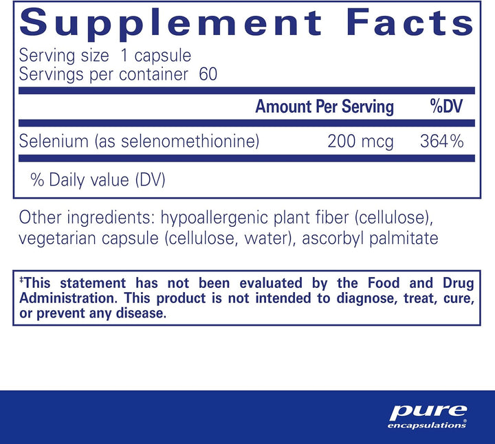 Pure Encapsulations Selenium Selenomethionine Immune Cellular Health 60 Capsules