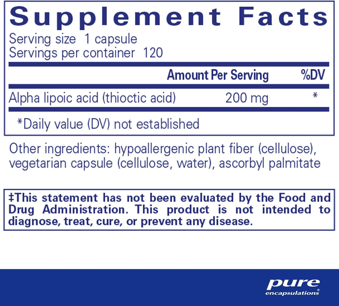 Pure Encapsulations Alpha Lipoic Acid 200 mg Supports Liver Health 120 Capsules
