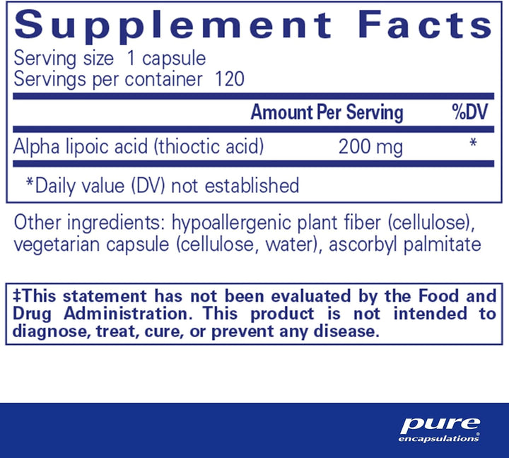 Pure Encapsulations Alpha Lipoic Acid 200 mg Supports Liver Health 120 Capsules