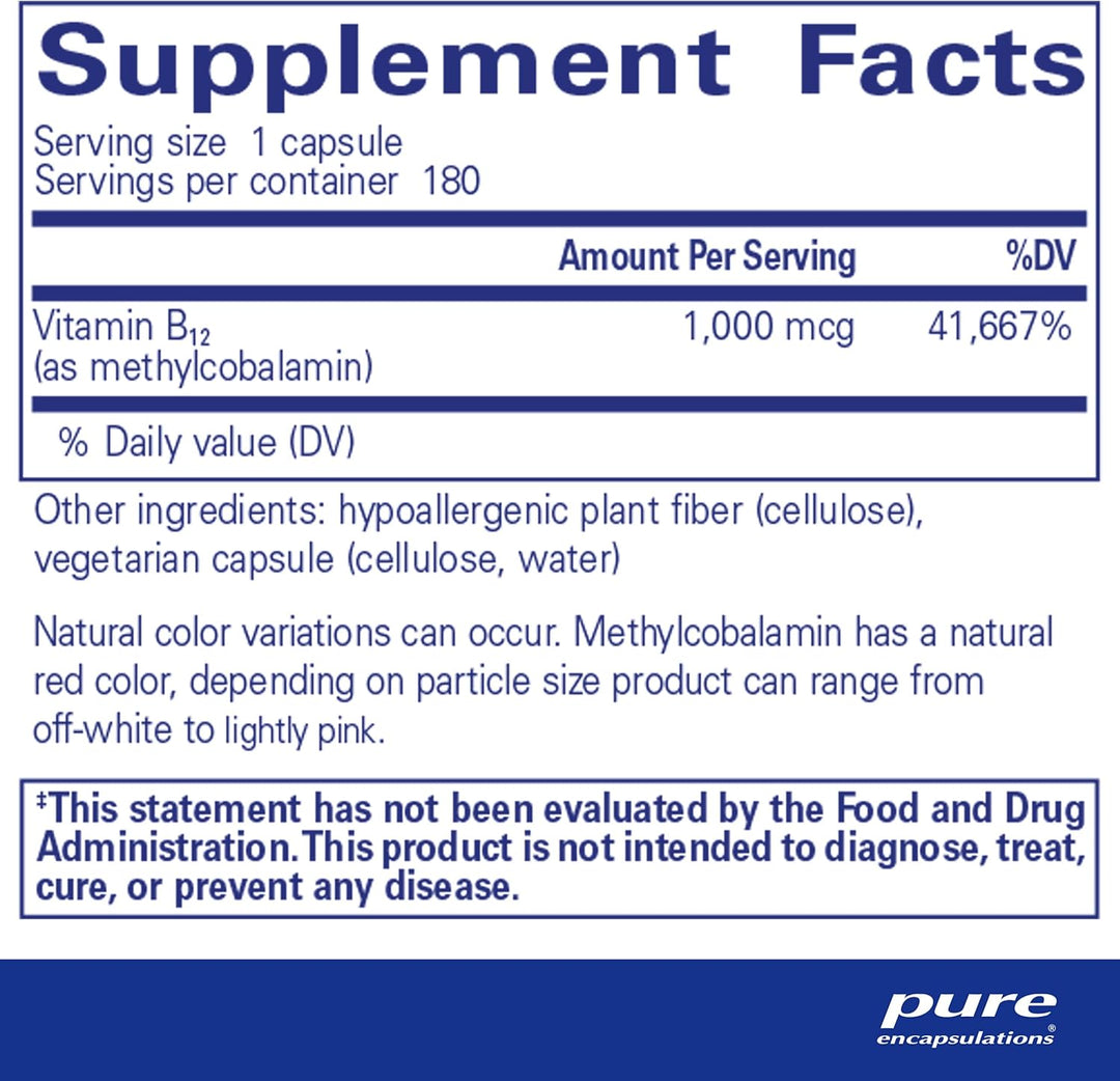 Pure Encapsulations Methylcobalamin B12 Supports Memory Nerves 180 Capsules