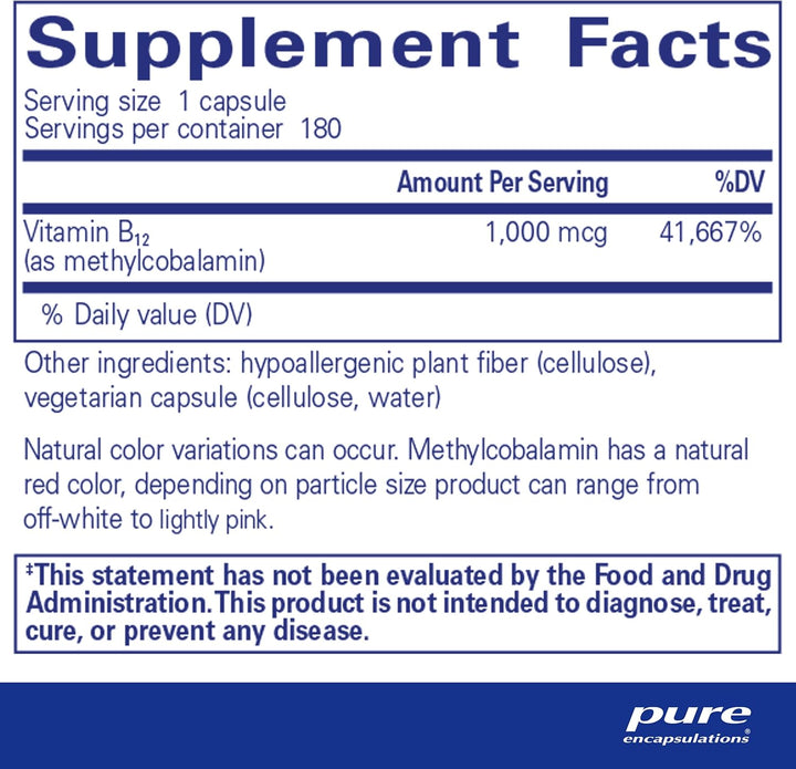 Pure Encapsulations Methylcobalamin B12 Supports Memory Nerves 180 Capsules