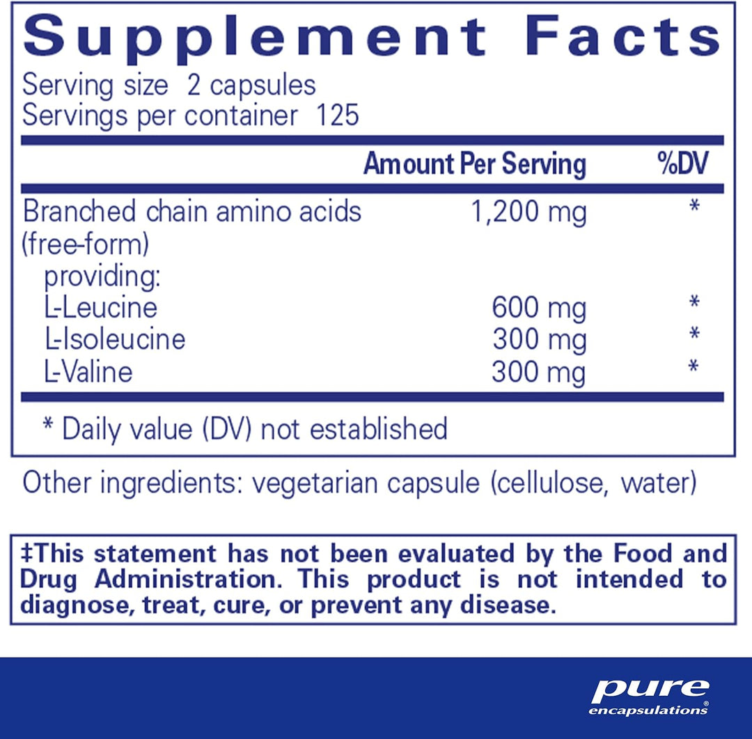 Pure Encapsulations BCAA Supports Muscle Function Exercise 250 Capsules