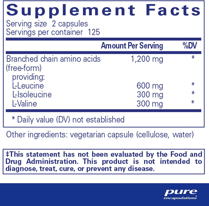 Pure Encapsulations BCAA Supports Muscle Function Exercise 250 Capsules