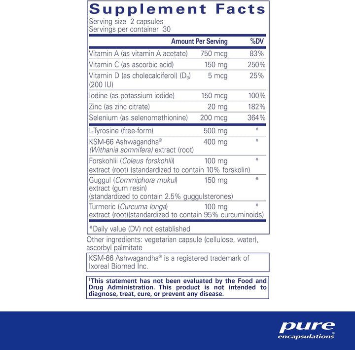 Pure Encapsulations Thyroid Support Complex with Iodine Ashwagandha 60 Caps