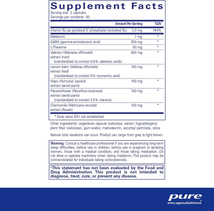 Pure Encapsulations Best Rest Formula Supports Relaxation Sleep 120 Capsules