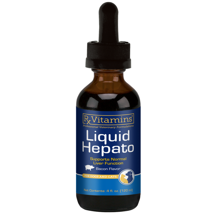 Vitaminas Rx para Mascotas Hepato Líquido 4 oz Sabor a Tocino Apoyo Hepático para Perros y Gatos