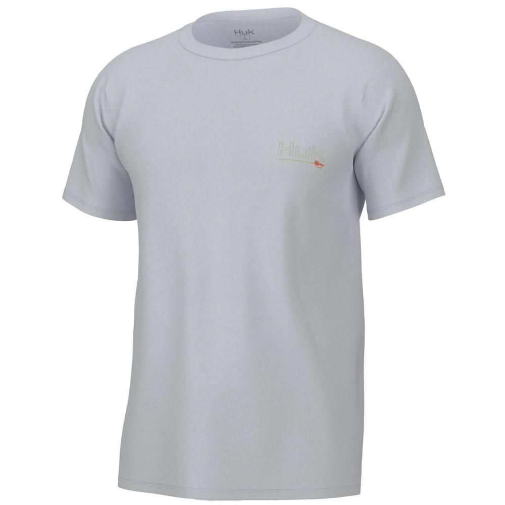 Huk Fly Line Short Sleeve Shirt White Small Cotton Polyester Blend Tee