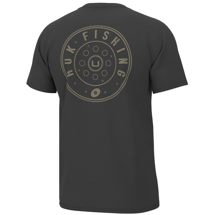Huk Reel On Short Sleeve Shirt Volcanic Ash Small Cotton Blend UPF 50 Crew Neck