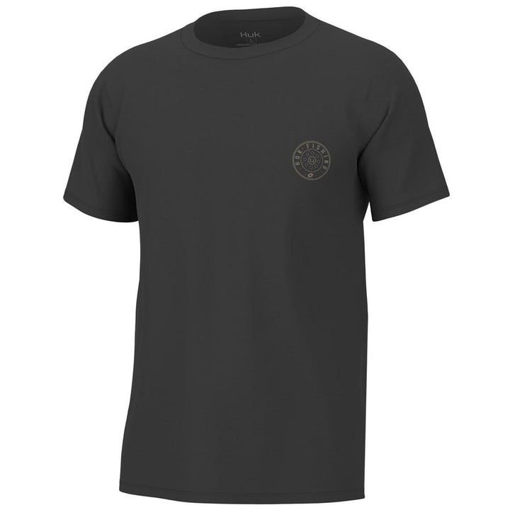 Huk Reel On Short Sleeve Shirt Volcanic Ash Small Cotton Blend UPF 50 Crew Neck