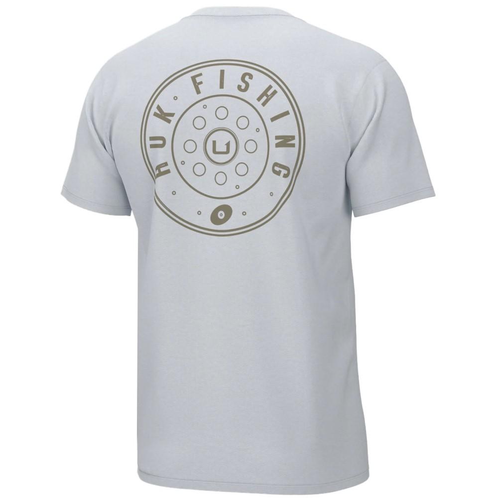 Huk Reel On Short Sleeve Shirt White Small Cotton Blend UPF 50 Crew Neck Tee