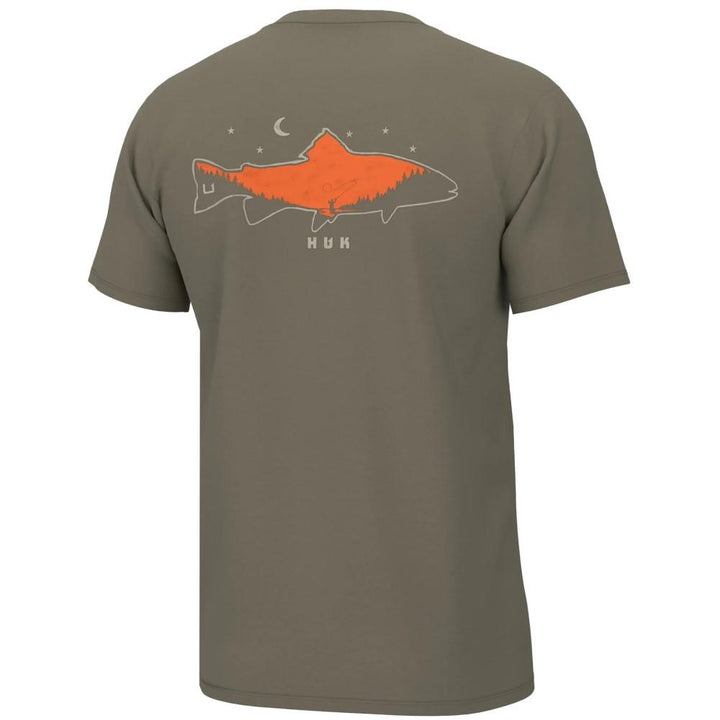 Huk Moon Trout Short Sleeve Shirt Overland Trek Small Cotton Blend UPF 50 Crew
