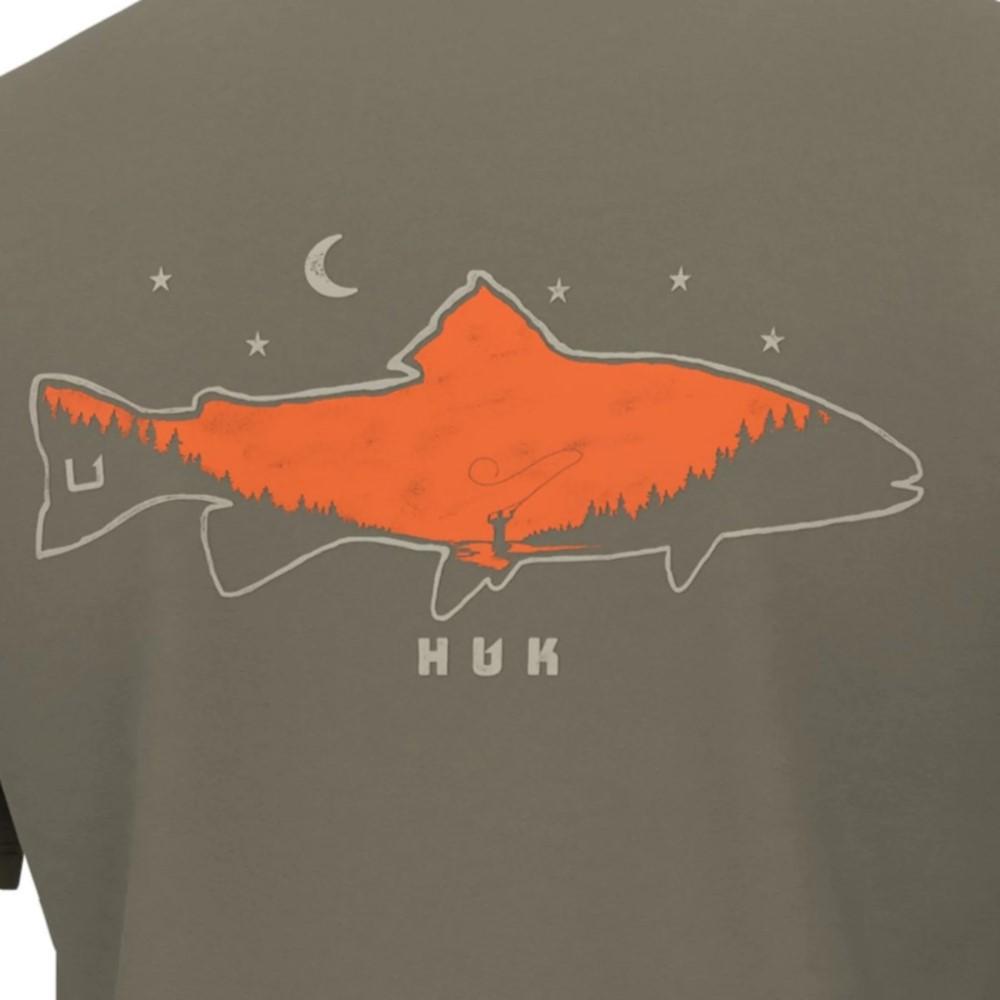 Huk Moon Trout Short Sleeve Shirt Overland Trek Small Cotton Blend UPF 50 Crew