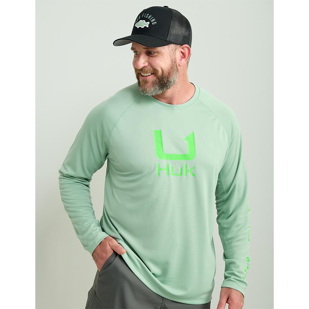 HUK ICON LS CREW FOG GREEN LS M