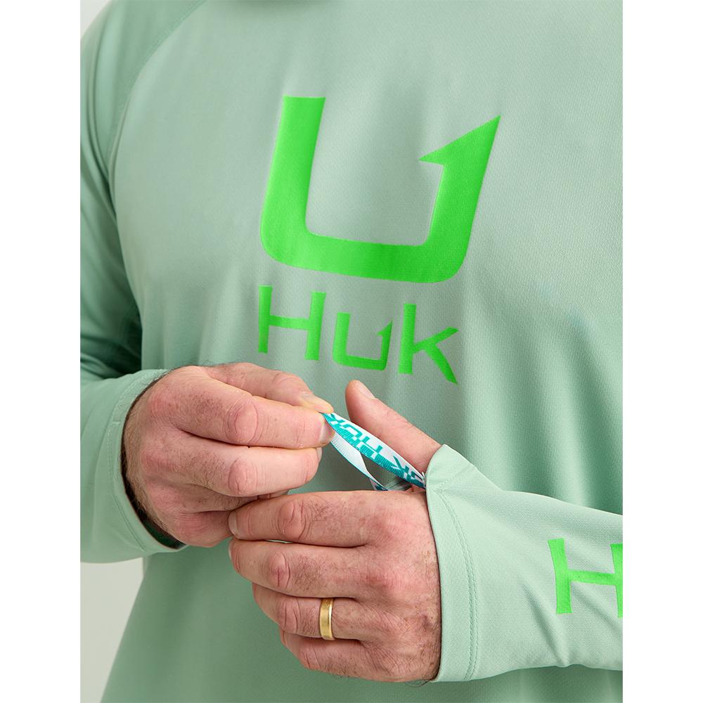 HUK ICON LS CREW FOG GREEN LS S