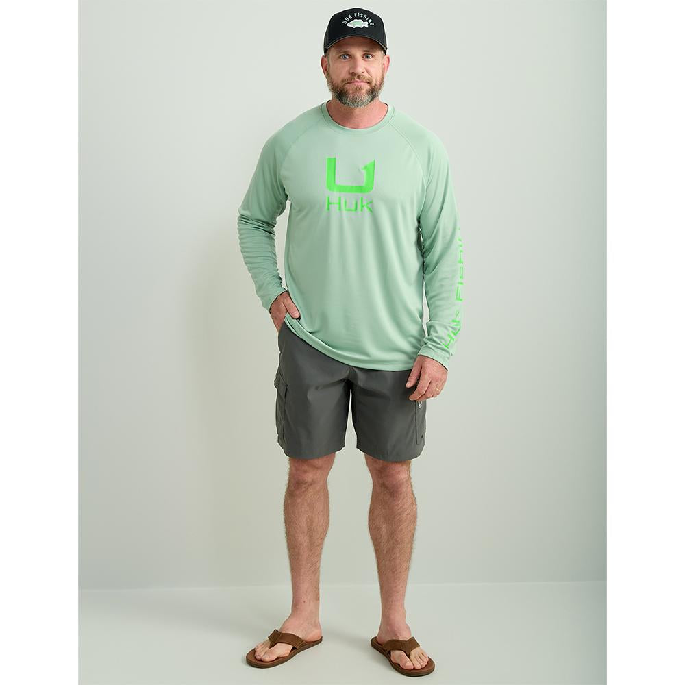 HUK ICON LS CREW FOG GREEN LS M