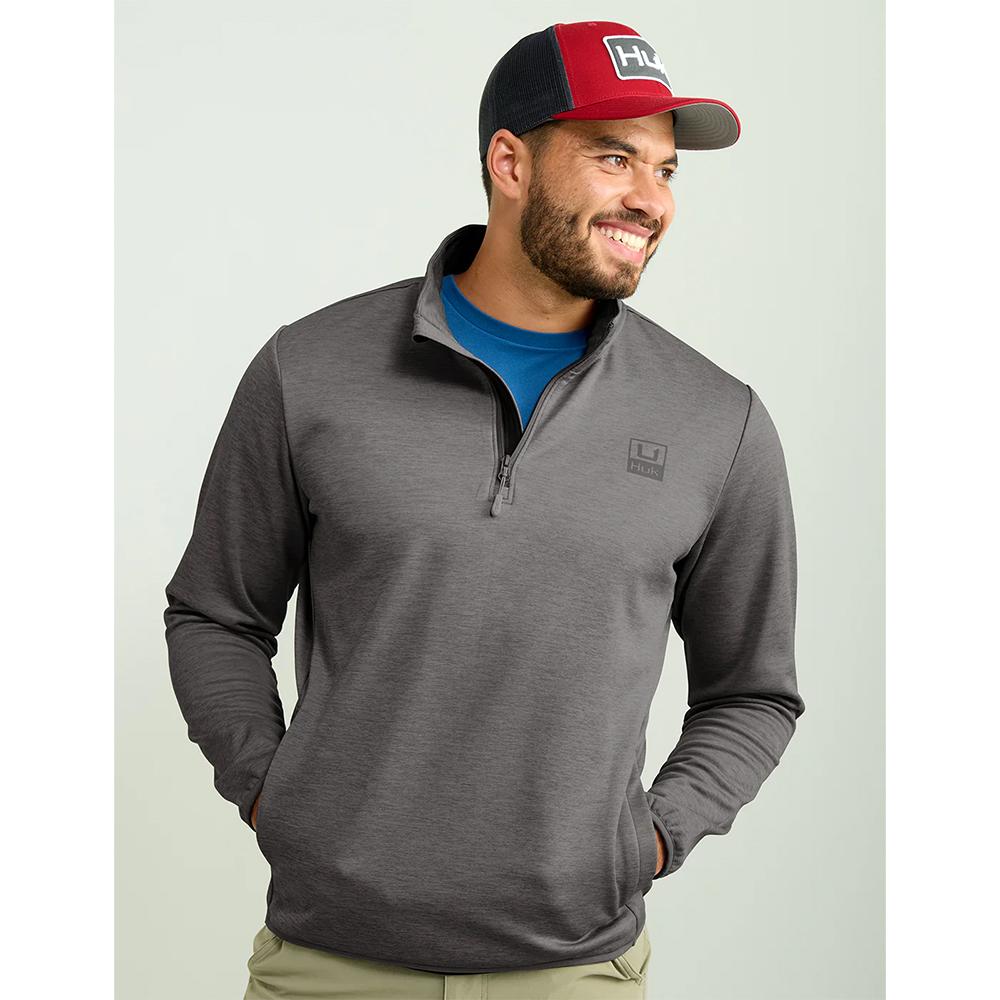 Huk Coldfront Performance 1/4 Zip Long Sleeve Shirt Volcanic Ash Heather XL Soft