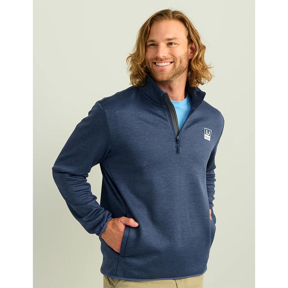 Huk Coldfront Performance Shirt Naval Academy Heather 14 Zip Long Sleeve XL