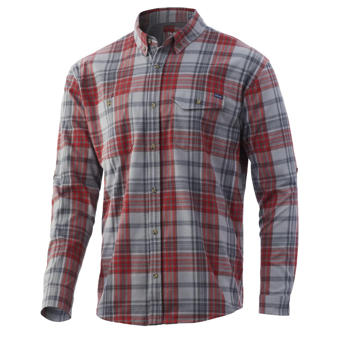 Huk Rutledge Flannel Shirt Volcanic Ash Mens Long Sleeve Casual Wear S Size