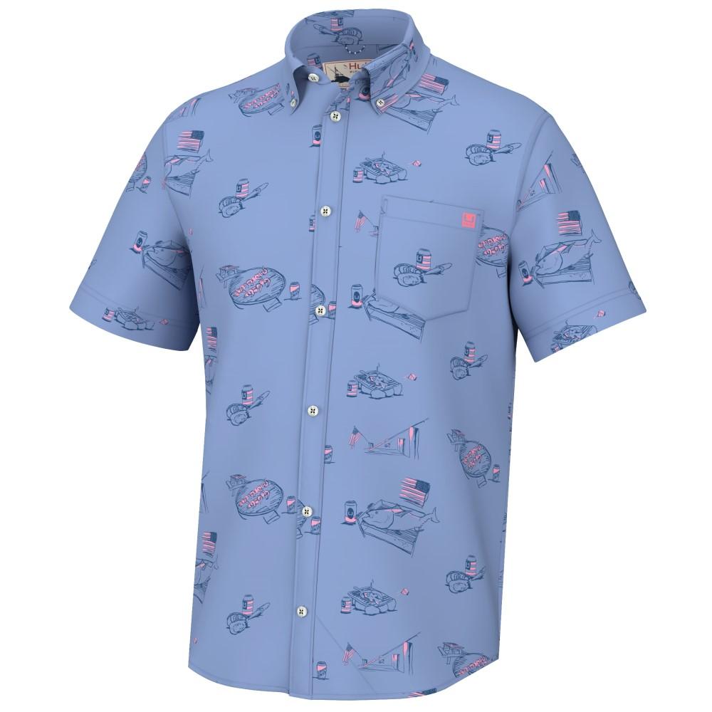 Huk Americookin Kona Shirt Quiet Harbor Mens Short Sleeve Lightweight XL Size
