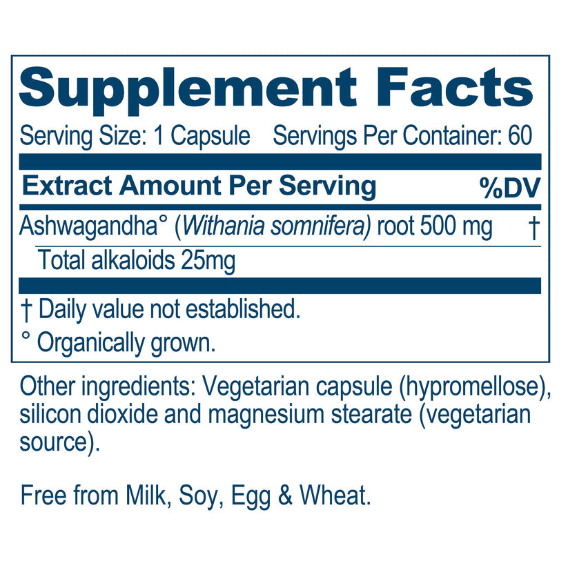 Ayush Herbs Ashwagandha Adaptogen Anti-aging 60 x 500mg Caps Supplement