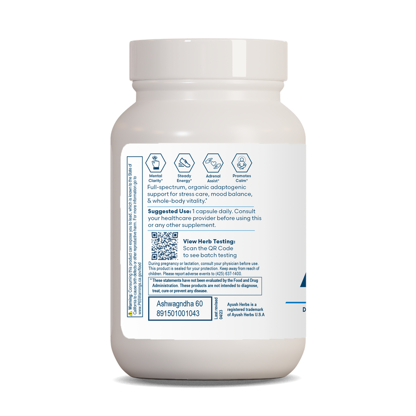 Ayush Herbs Ashwagandha Adaptogen Anti-aging 60 x 500mg Caps Supplement