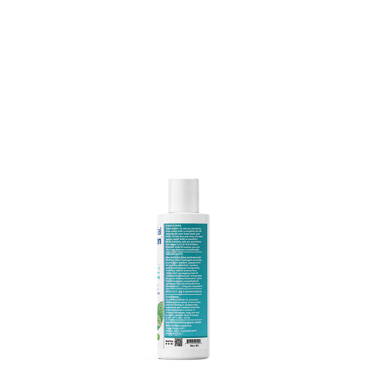 Enjuague bucal Essential Oxygen de 3 oz que promueve un aliento fresco y la salud bucal.