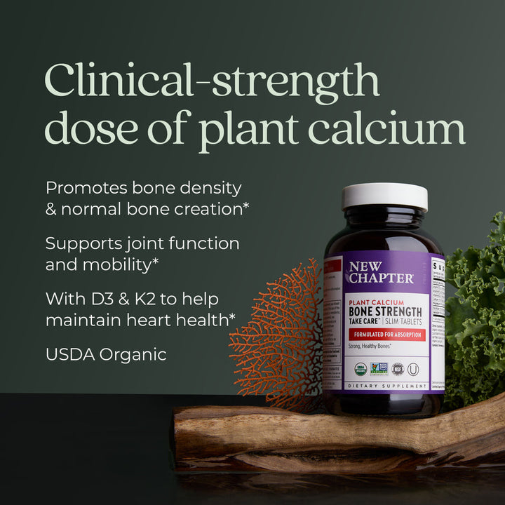 Alimento New Chapter para fortalecer los huesos: calcio, vitamina D3, K2 y magnesio (90 comprimidos)