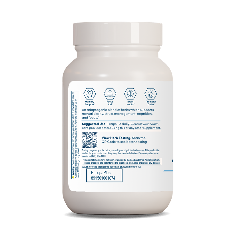Ayush Herbs Bacopa Plus Herbal Ginkgo Biloba Supplement 60 x 500mg Capsules