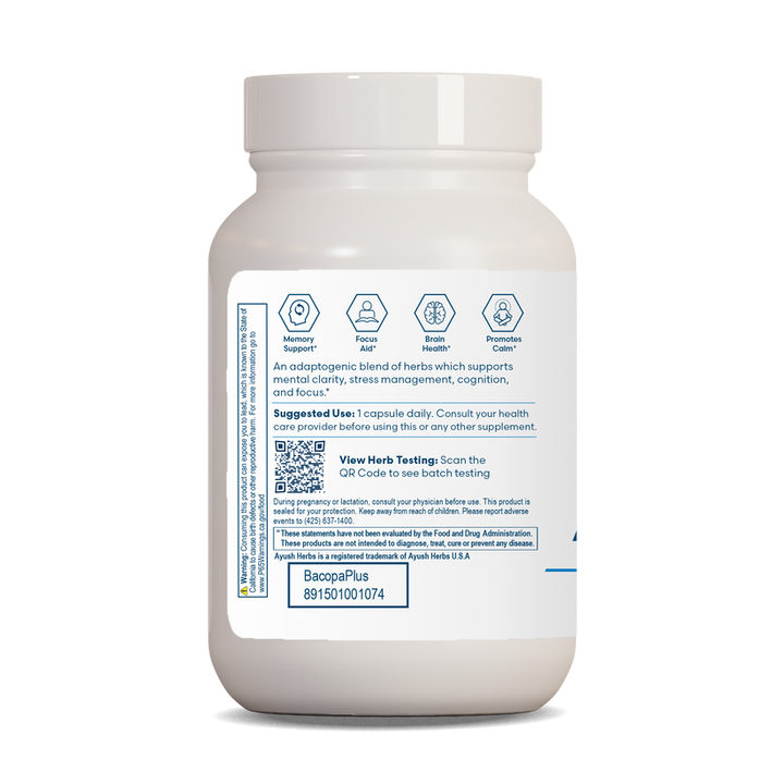 Ayush Herbs Bacopa Plus Herbal Ginkgo Biloba Supplement 60 x 500mg Capsules