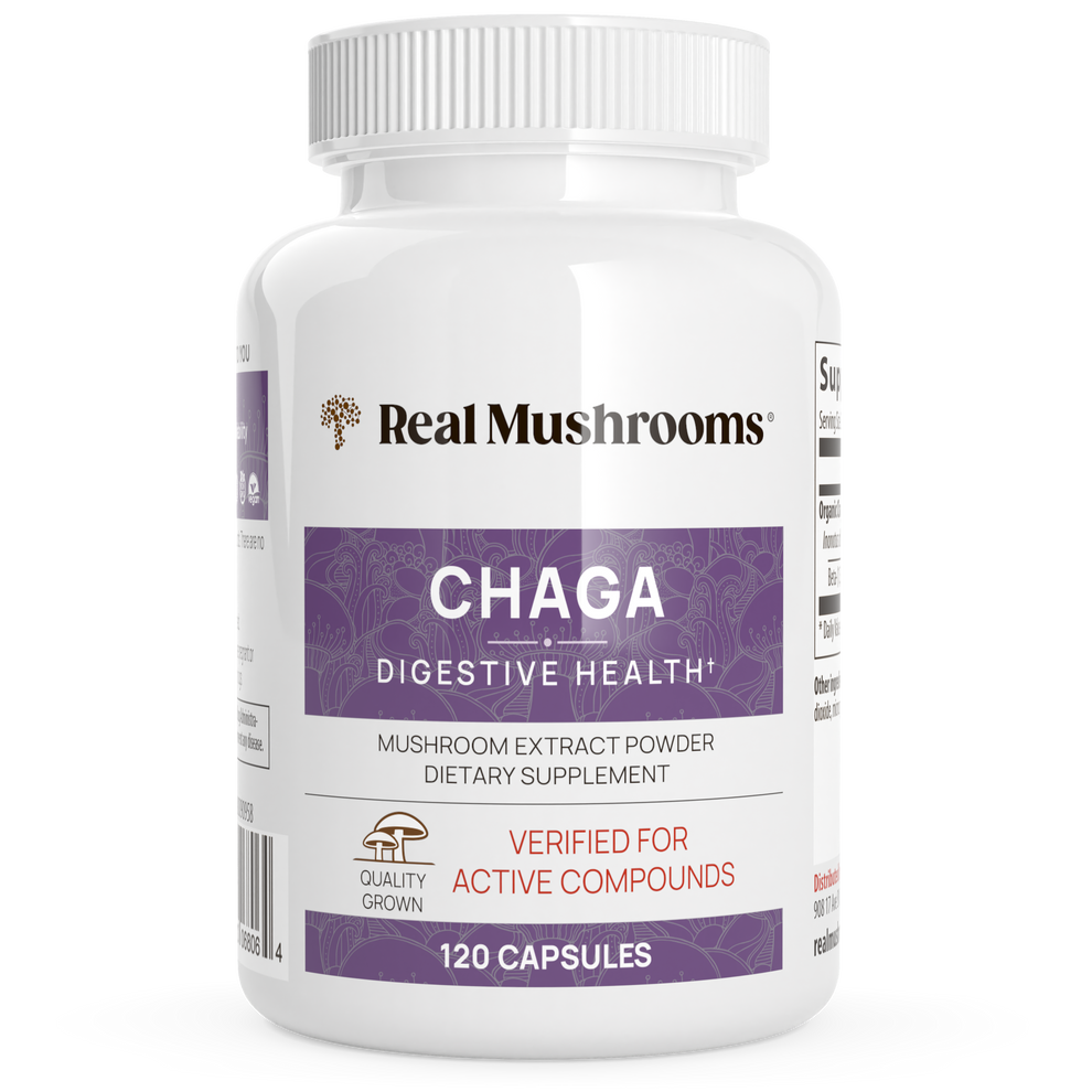 Real Mushrooms Organic Chaga Extract 120 Capsules Immune Support Supplement