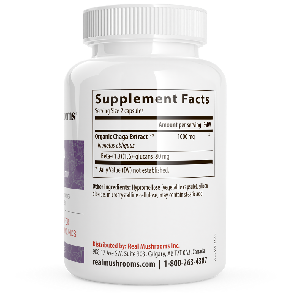Real Mushrooms Organic Chaga Extract 120 Capsules Immune Support Supplement