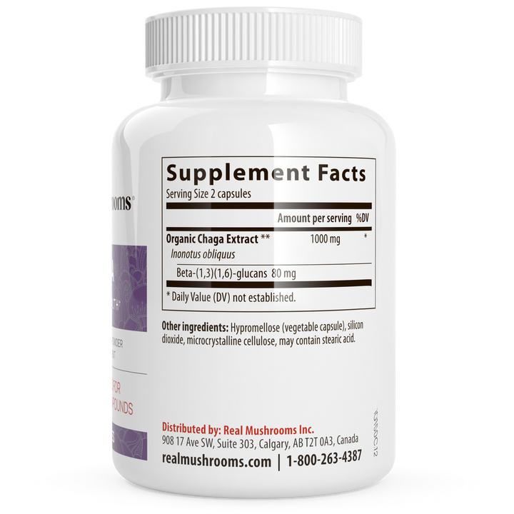 Real Mushrooms Organic Chaga Extract 120 Capsules Immune Support Supplement