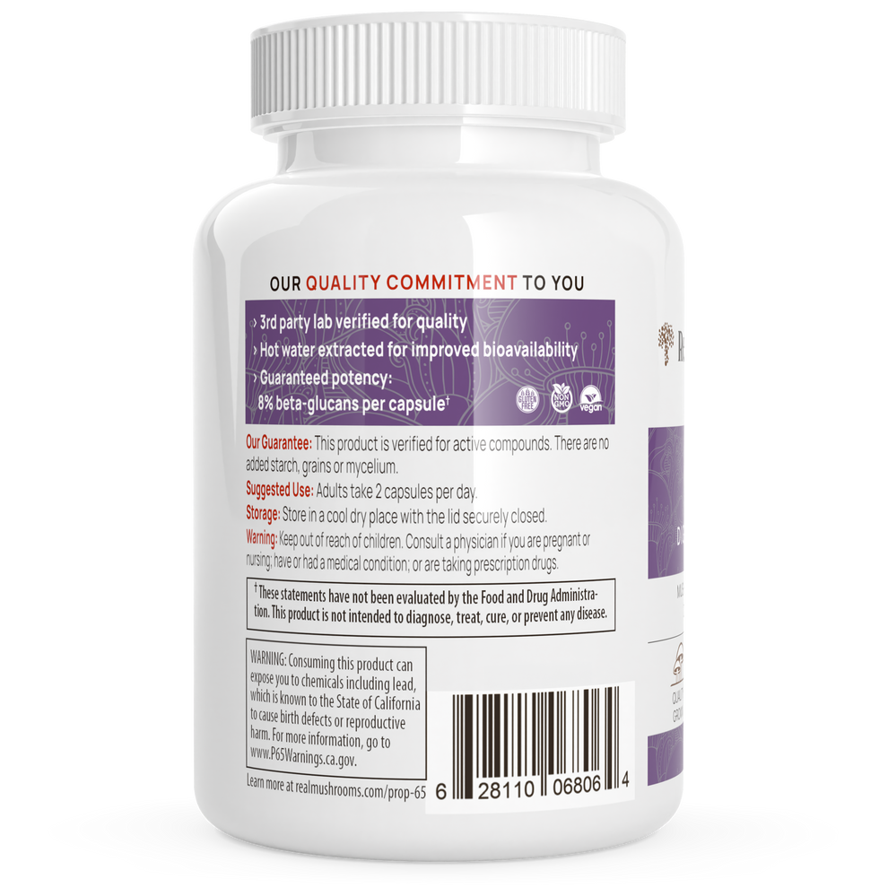 Real Mushrooms Organic Chaga Extract 120 Capsules Immune Support Supplement