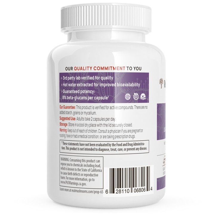 Real Mushrooms Organic Chaga Extract 120 Capsules Immune Support Supplement
