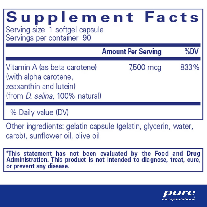 Pure Encapsulations Beta Carotene Supports Eye Skin Health 90 Capsules