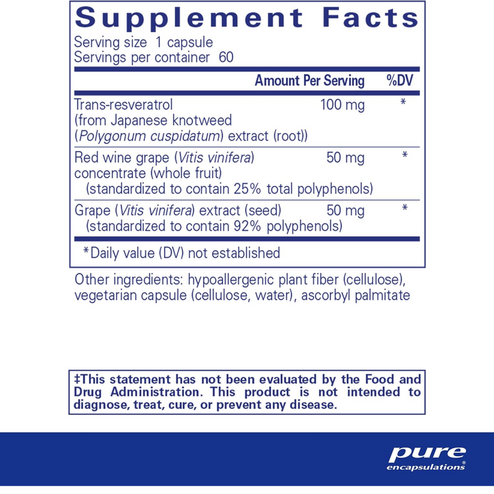 Pure Encapsulations Resveratrol EXTRA Supports Cellular Health 60 Capsules