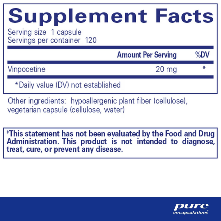 Pure Encapsulations Vinpocetine Brain Function Support Supplement 120 Capsules